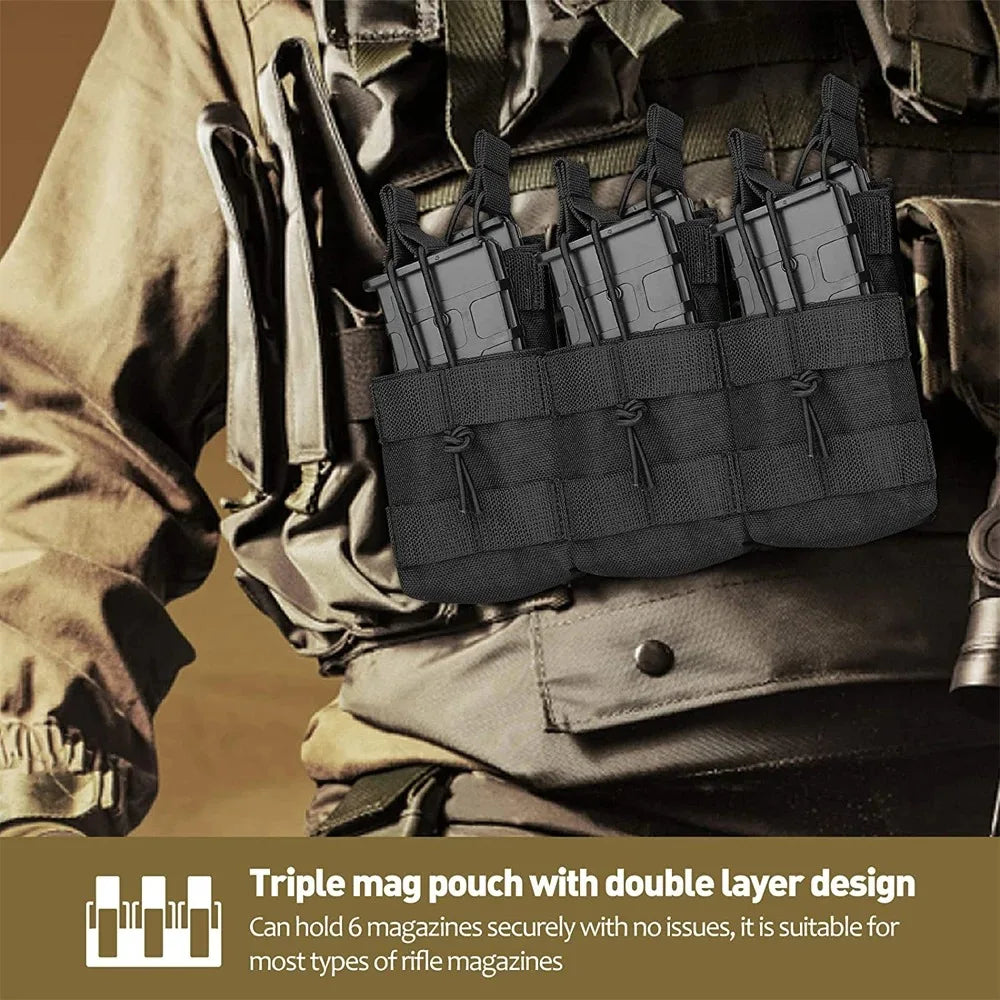 Universal Triple Magazine Pouch - Double-Layer Molle Compatible Ammo Holder for M4/M16, M14, AK, AR Platforms