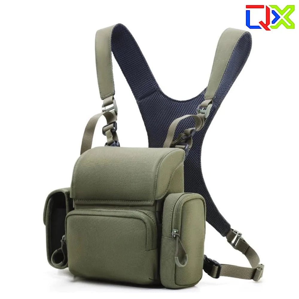 QX Tactical Binocular Harness Chest Pack MOLLE Multi Pocket Hunting Bag Rangefinder Pouch Outdoor Bird Watching Hiking Gear