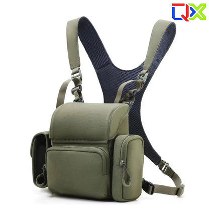 QX Tactical Binocular Harness Chest Pack MOLLE Multi Pocket Hunting Bag Rangefinder Pouch Outdoor Bird Watching Hiking Gear