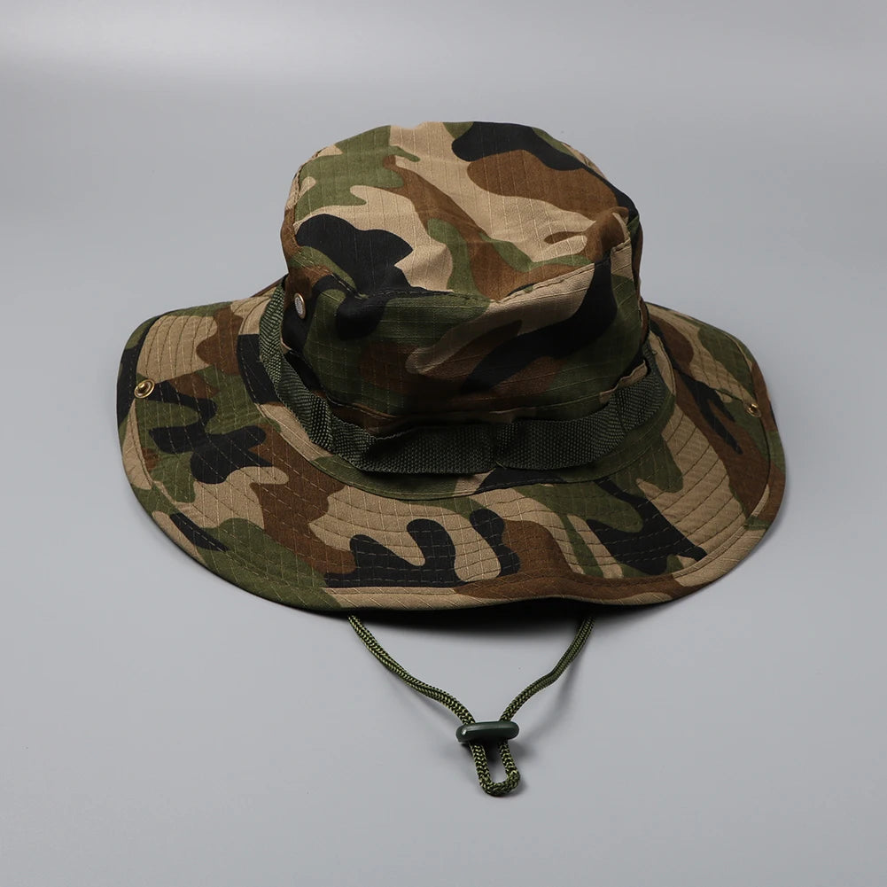 Camouflage Tactical Boonie Hats Camping Climbing Bucket Sniper Hat Men Outdoor Fishing Hiking Cap Sun Protective Boonie Caps