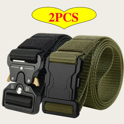 2‑Pack Tactical Nylon Belts, Quick Release Buckle Men's Outdoor Waist Belt, Versatile Casual Work Canvas Trouser Belt