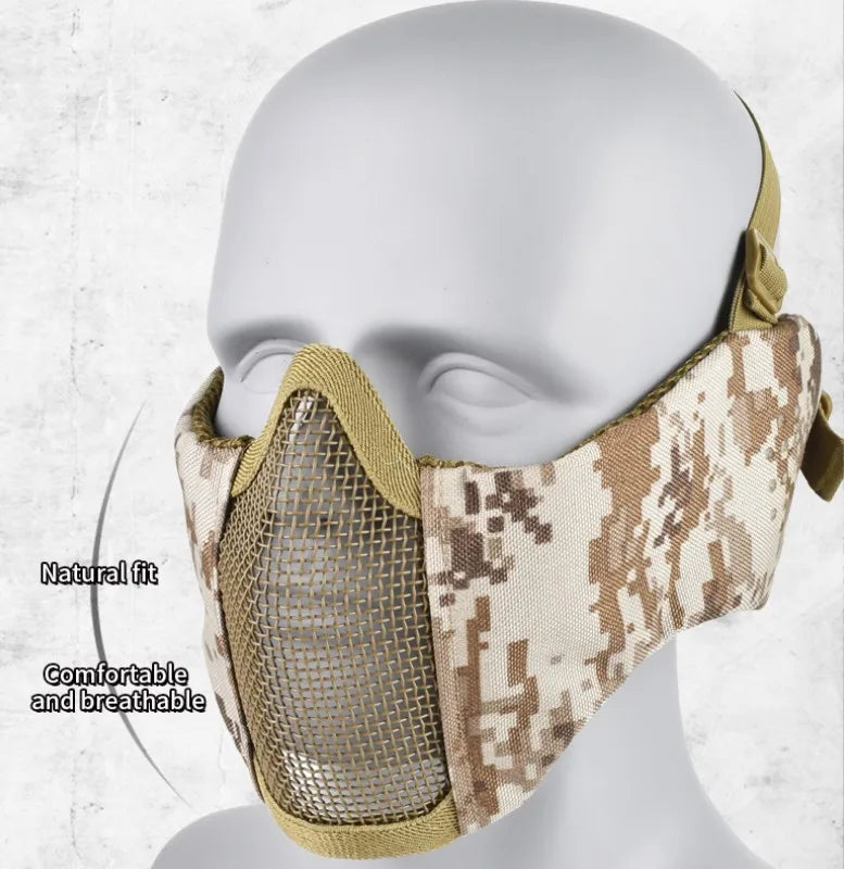 Hunting Foldable Mesh Mask With Ear Protection Airsoft Half Face Paintball Shooting Tactical CS Wargame Face Protective Mask