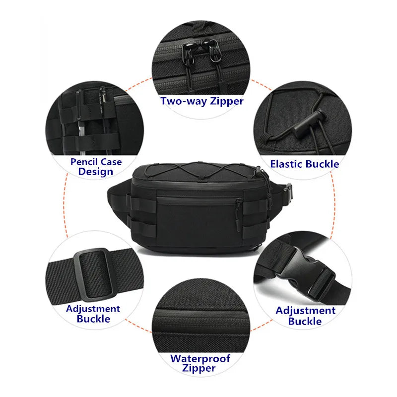 OZUKO Running Fanny Pack Men's Waist Bag Fashion Chest Pack Outdoor Sports Belt Bag for Teenager Waterproof Men Waist Bags
