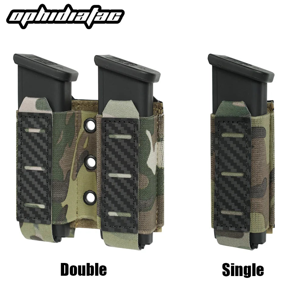 OphidianTac Magazine Pouch 9mm Single Double Triple Magazine Carrier Carbon Fiber MOLLE System Bullet Magazine Pouch