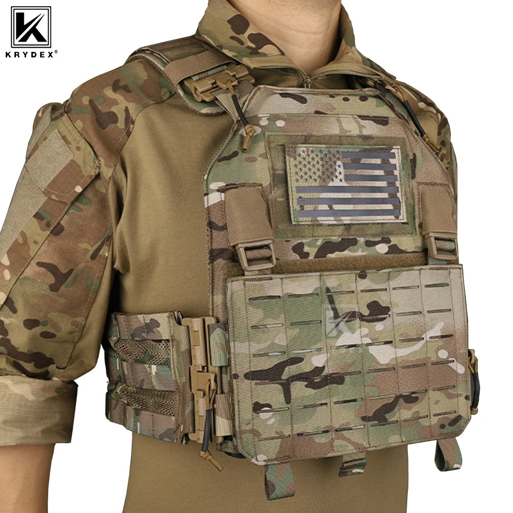 KRYDEX Tactical Laser Cut MOLLE Vest 500D Nylon LAVC Quick Release Plate Carrier Hunting Paintball Plate Carrier