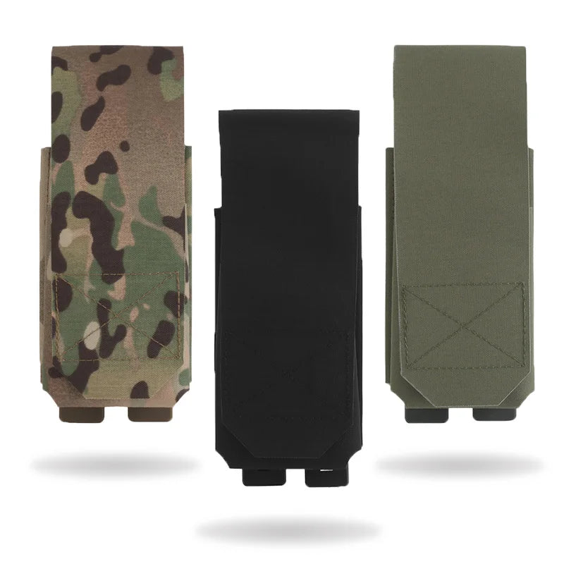 Flip-top front and rear 5.56 magazine pouch covers with MOLLE inserts to fit 5.56 magazines.