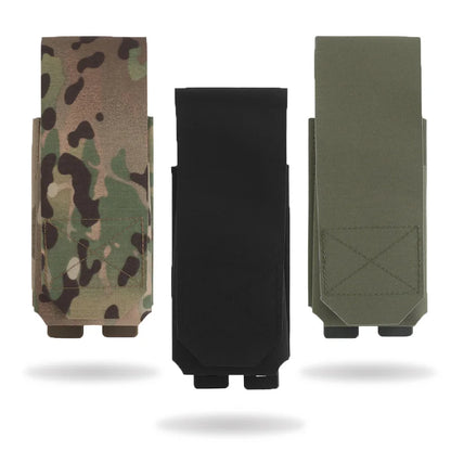 Flip-top front and rear 5.56 magazine pouch covers with MOLLE inserts to fit 5.56 magazines.