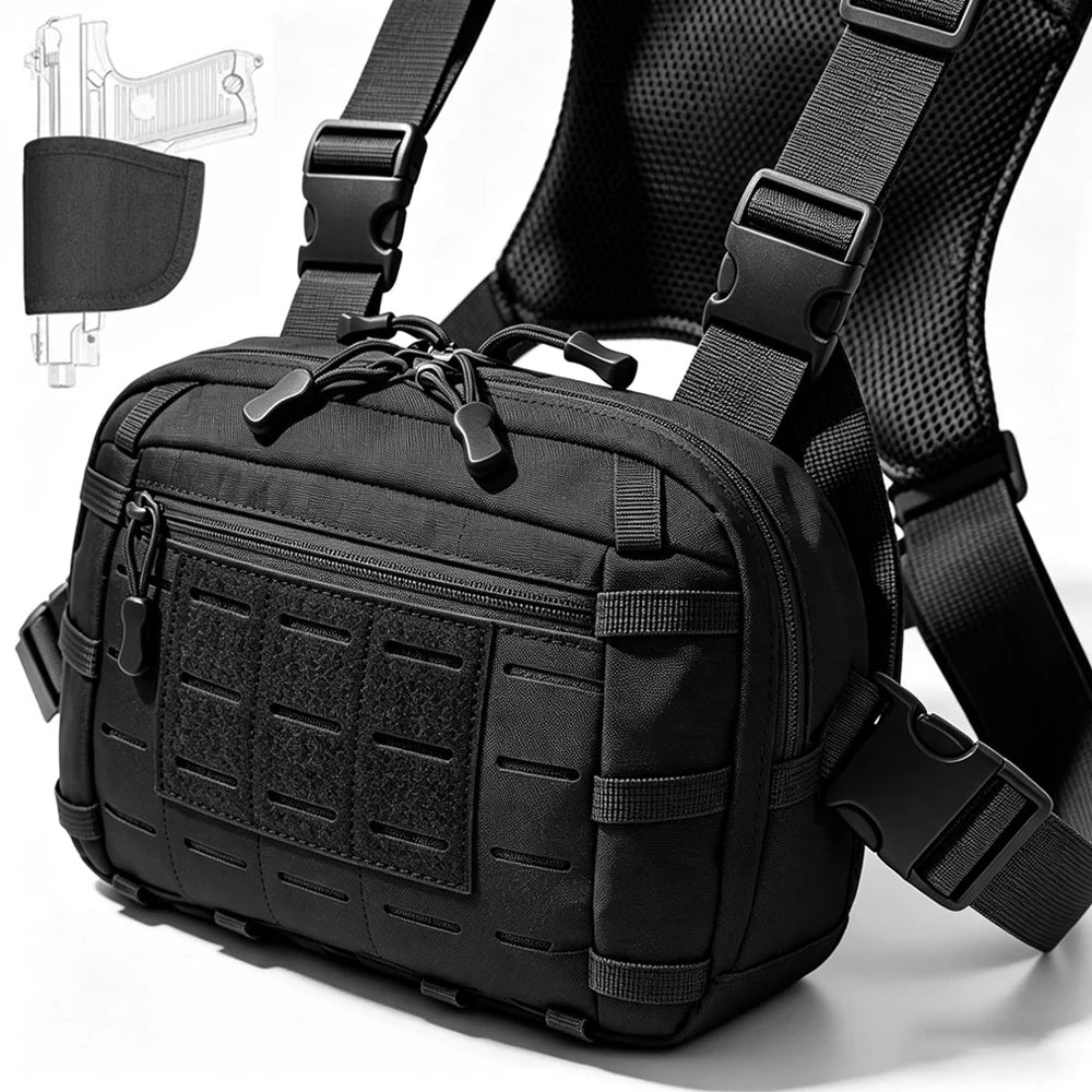 Tactical Pistol Gun Storage Bag Cancealed Carry Gun Pouch EDC Chest Bag Utility Chest Rig Pouch Admin Pouch with Gun Holster