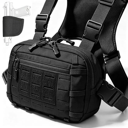 Tactical Pistol Gun Storage Bag Cancealed Carry Gun Pouch EDC Chest Bag Utility Chest Rig Pouch Admin Pouch with Gun Holster
