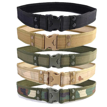 Men's Camouflage Canvas Tactical Belt Outdoor Camping Safety Hunting Gear Adjustable Webbing Buckle Style
