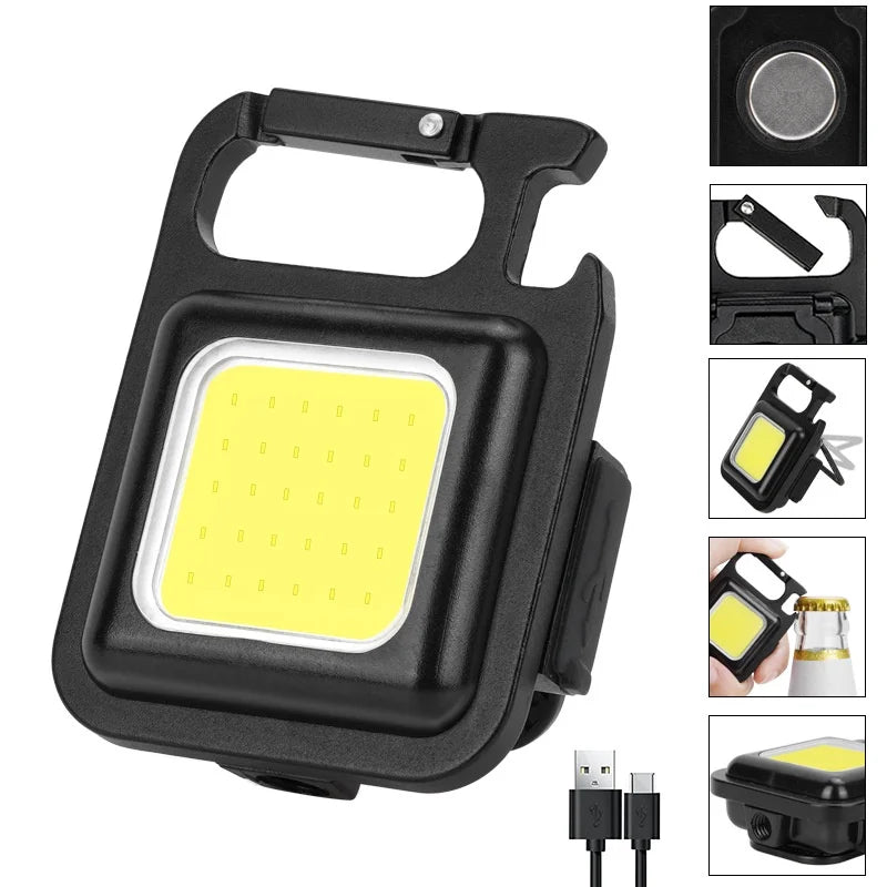 Mini Portable Keychain COB Work Lamp / USB 800 Lumens Work Light / Outdoor LED Emergency Flashlight With Corkscrew