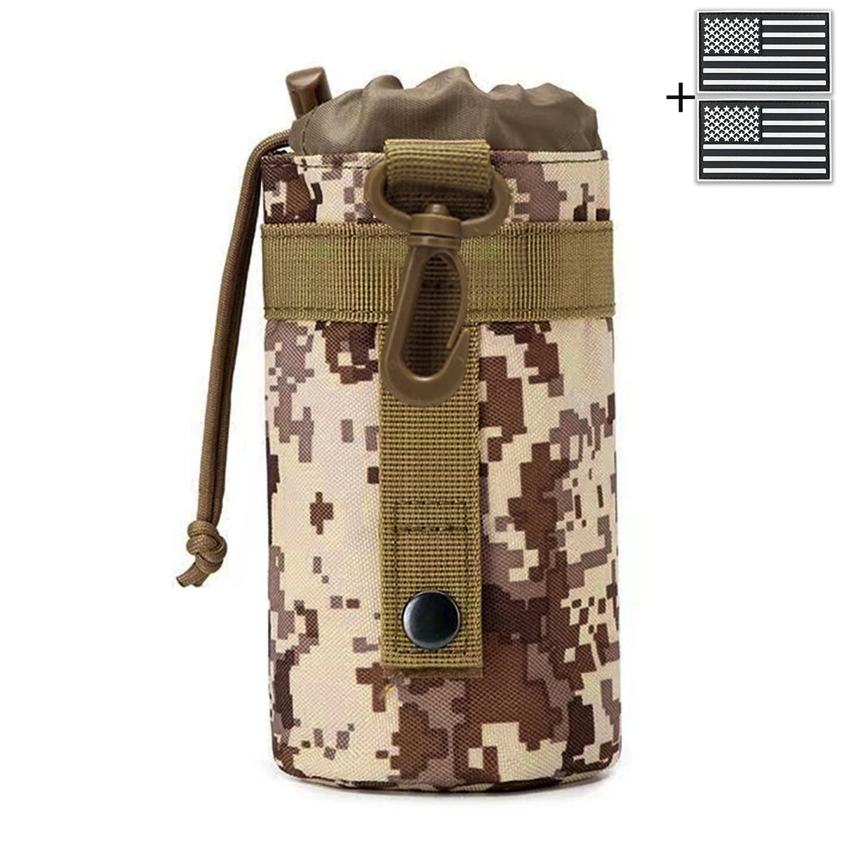 Outdoor hunting water bottle bag with MOLLE expansion system, drawstring strap, mountain buckle fabric, wear-resistant