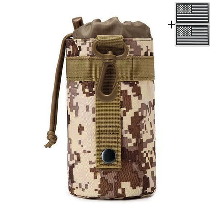 Outdoor hunting water bottle bag with MOLLE expansion system, drawstring strap, mountain buckle fabric, wear-resistant