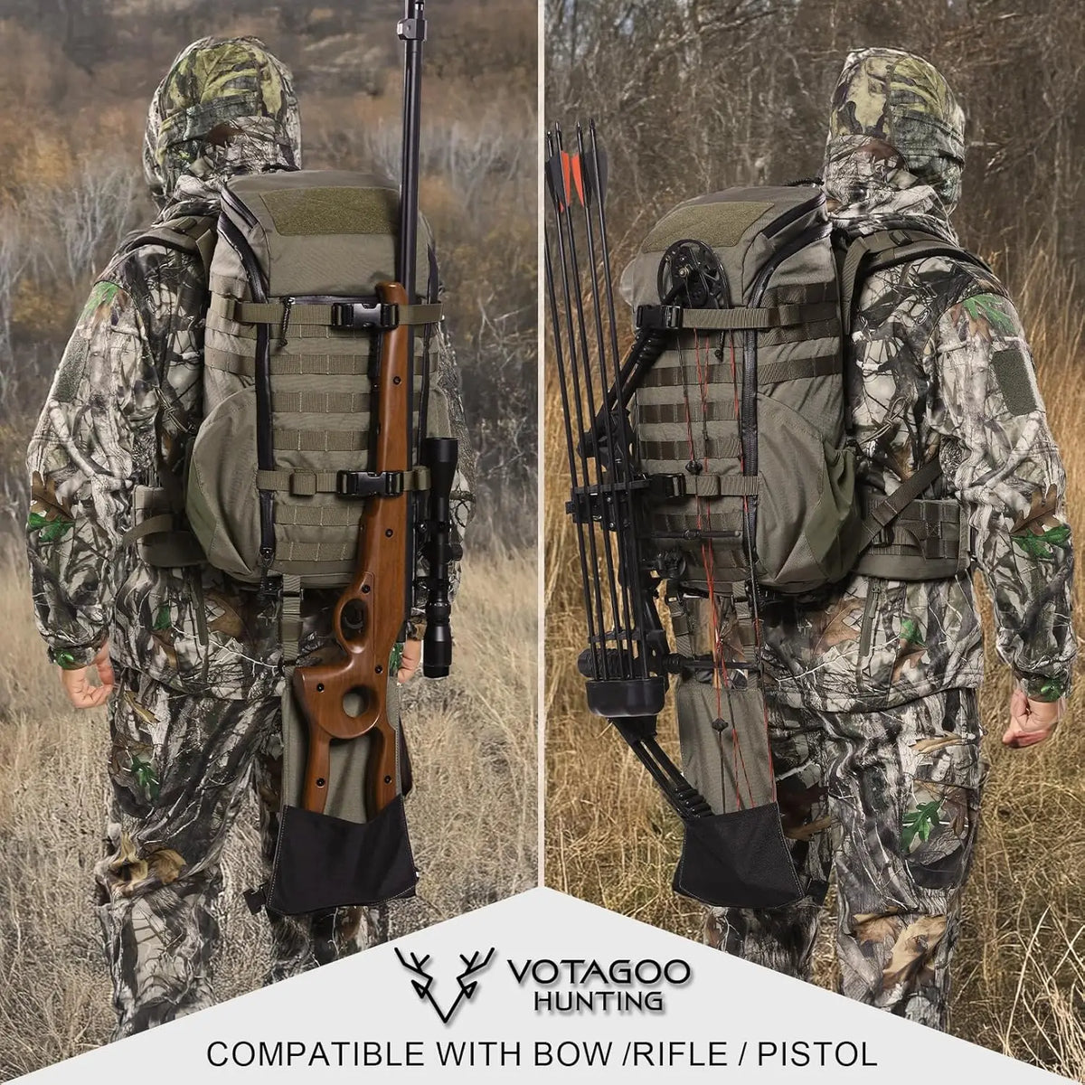 VOTAGOO Hunting Backpack with Rifle Bow Carry System Customizable Aluminum Frame 2000ci for Waterfowl Deer Hunting Outdoor