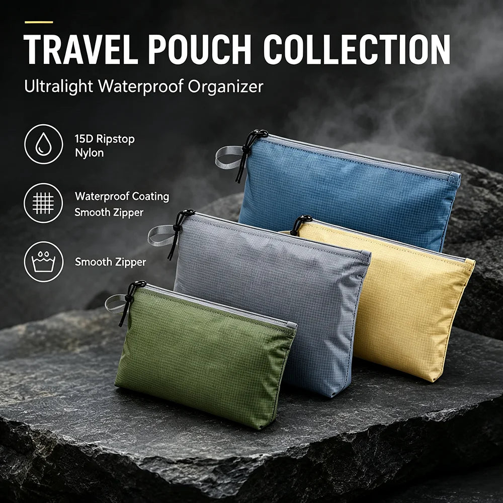 3PCS Ultralight Waterproof Travel Pouch Set 15D Silicone Coated Nylon Organizer Bags for Camping Hiking Backpack Packing