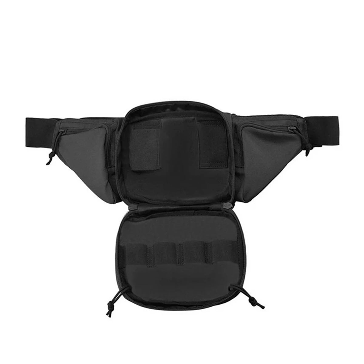 Multi pocket waist bag with adjustable waistband, breathable back, and Magic Sticky for hiking and hunting trips