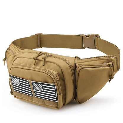 Multi pocket waist bag with adjustable waistband, breathable back, and Magic Sticky for hiking and hunting trips