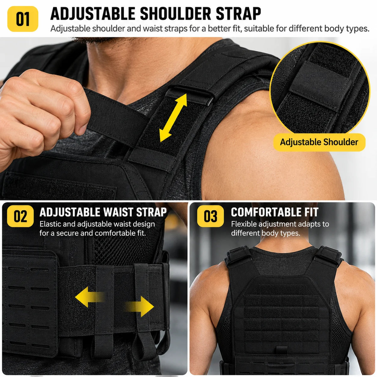 Adjustable Weighted Training Vest Breathable Fitness Workout Vest with Weight Plate Pockets for Gym Running Strength Training