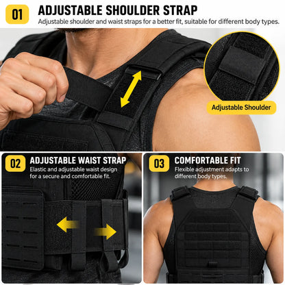 Adjustable Weighted Training Vest Breathable Fitness Workout Vest with Weight Plate Pockets for Gym Running Strength Training