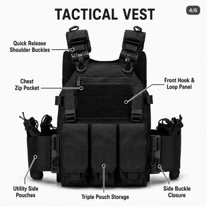 Tactical Vest Polyester Carrier with Triple Magazine Pouch Quick Release Airsoft Hunting Vest for Outdoor Training