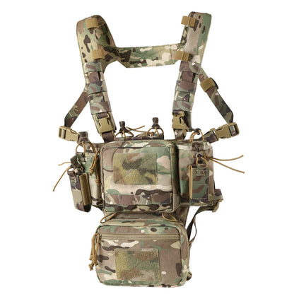 Lightweight Tactical Chest Rig Hunting Combat Vest Bag 500D Nylon Camouflage Quick Release With Two 9mmpistol mag Pouches