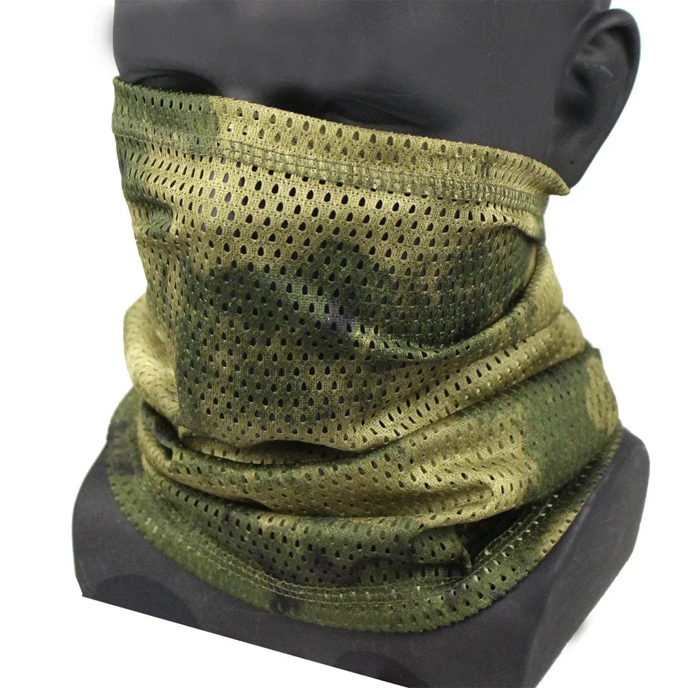 Large Mesh Windproof Neckerchief Camo Mask Neck Gaiter Cover Face Bandana Sun Cool Breathable Cycling Hiking Camping Tube Scarf