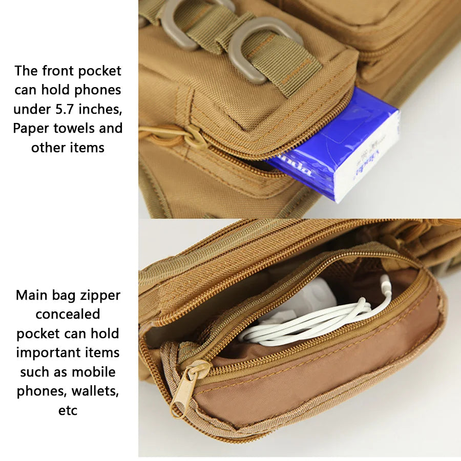 Multifunctional Waist Bag   Outdoor-grade High-Density Wear-Resistant Fabric   D-ring for Mounting   Hidden Zippered Pocket