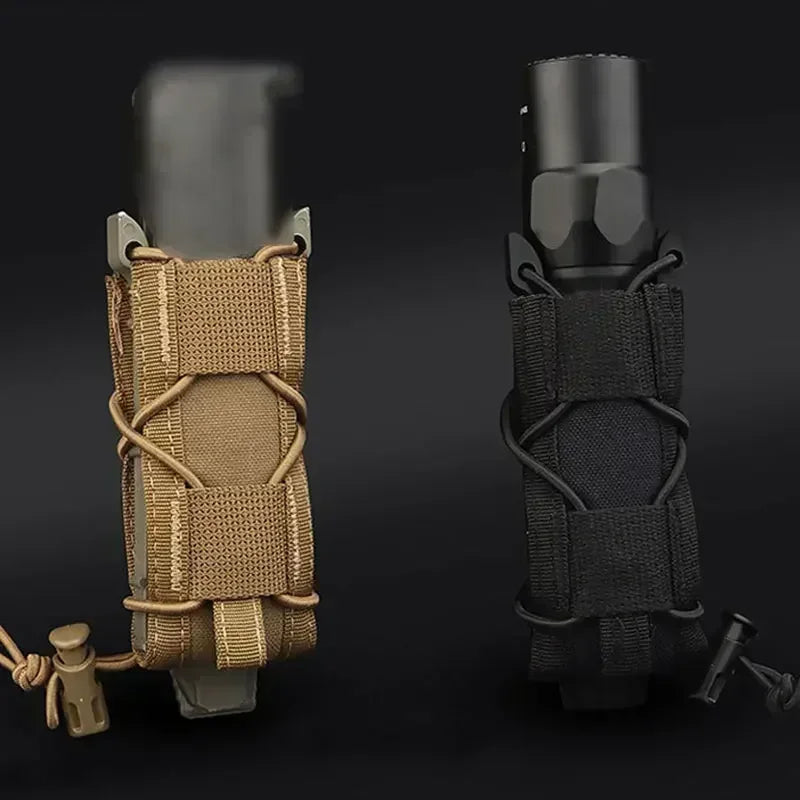 Tactical Magazine Pouch 9MM Pistol Single Mag Bag Molle Flashlight Pouches Torch Holder Hunting Knife Holster Shooting Airsoft
