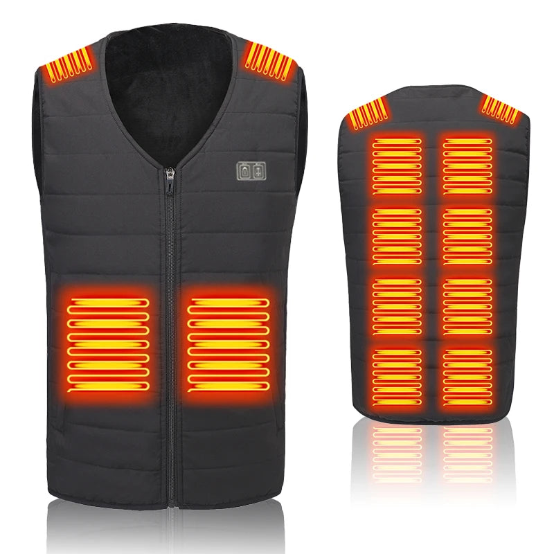 12 Heating Areas USB Heated Vest Unisex Winter Electric Heating Jacket Carbon Fiber 3 Gear Temperature Control Outdoor Skiing