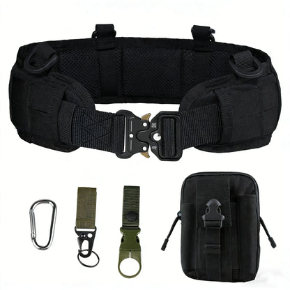 Tactical Waist Belt with Detachable Pouch Quick Release Buckle Outdoor Utility Gear for Hiking Camping Fishing Military Training