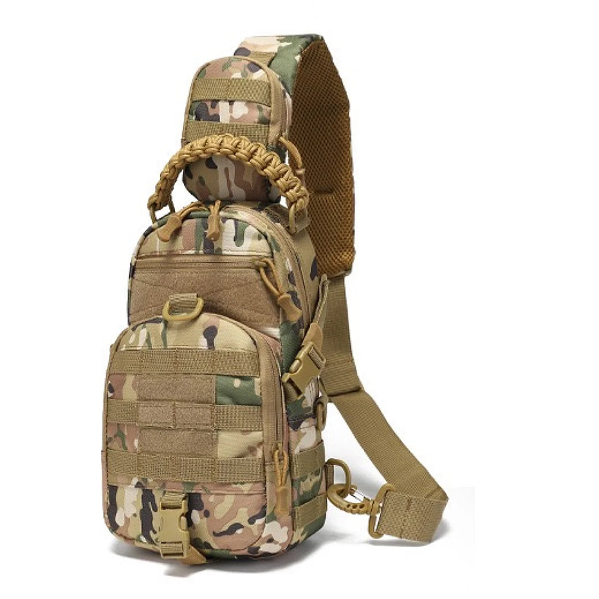 Outdoor sports multifunctional chest bag and crossbody bag with MOLLE webbing system layered design for easy access