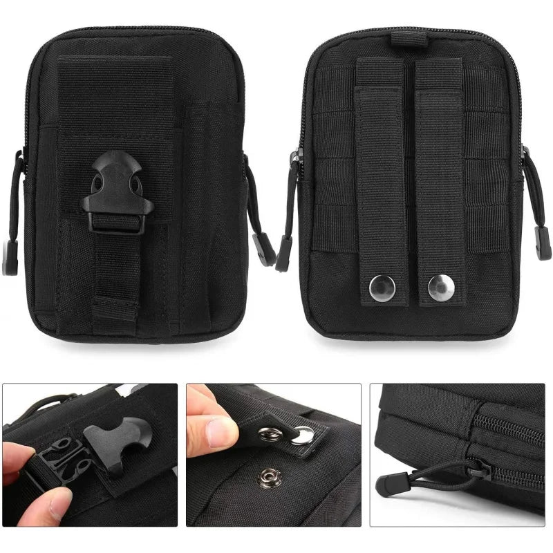 1PC Tactical EDC Molle Waist Pouch with Carabiner Heavy Duty Belt Phone Holster for Smartphone Outdoor Utility Tool Bag