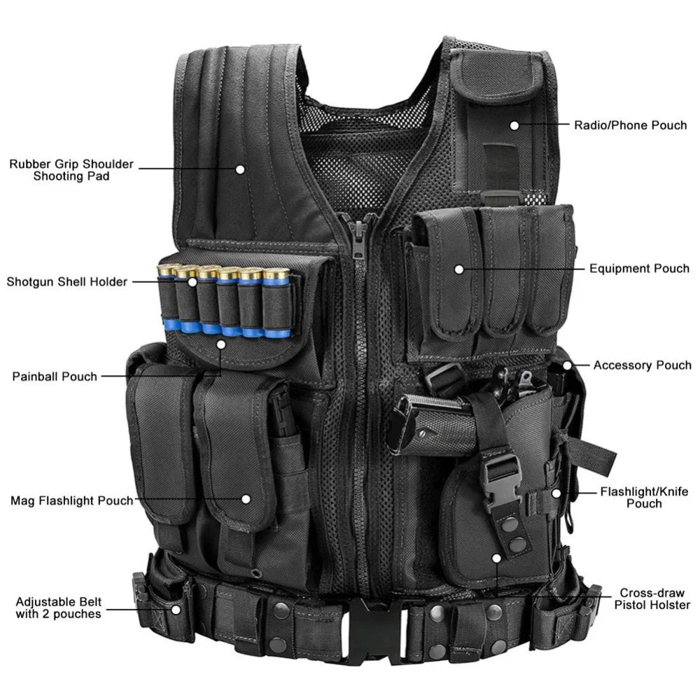 Breathable Molle Tactical Vest Bodyguard Combat Armor Vest Security Guard Hunting Outdoor CS Game Airsoft Training Battle Jacket