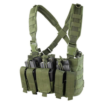 ~Tactical Recon Chest Rig Padded cross-back shoulder strap 3 built in stacker/kangaroo style mag pouch hook and loop Front
