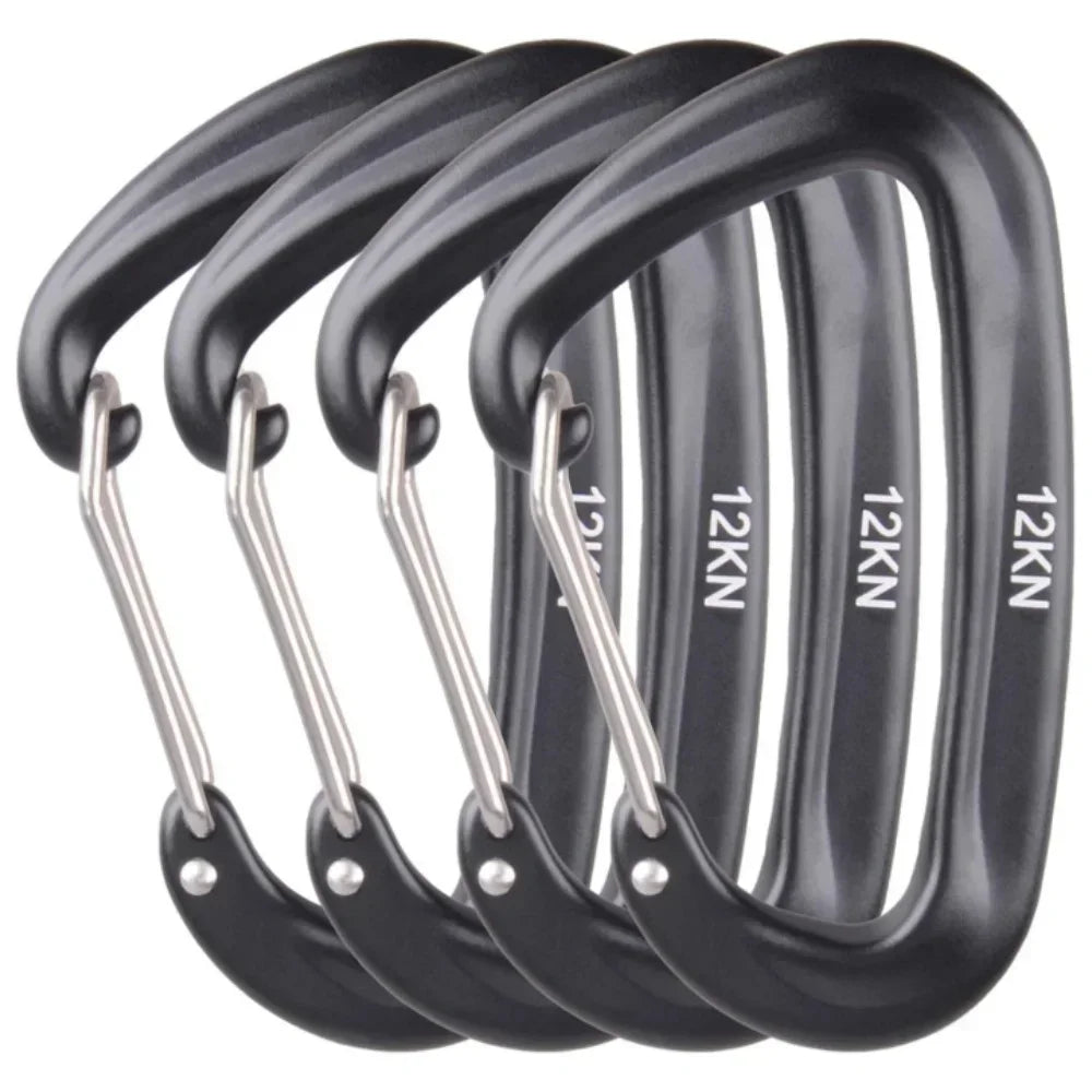 4PCS 12kN Carabiners Set D-type Heavy Duty Buckle Hook Outdoor Aluminum Clips For Hammock Camping And Hiking