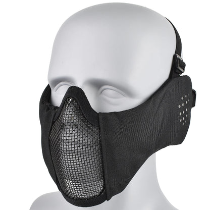Hunting Foldable Mesh Mask With Ear Protection Airsoft Half Face Paintball Shooting Tactical CS Wargame Face Protective Mask