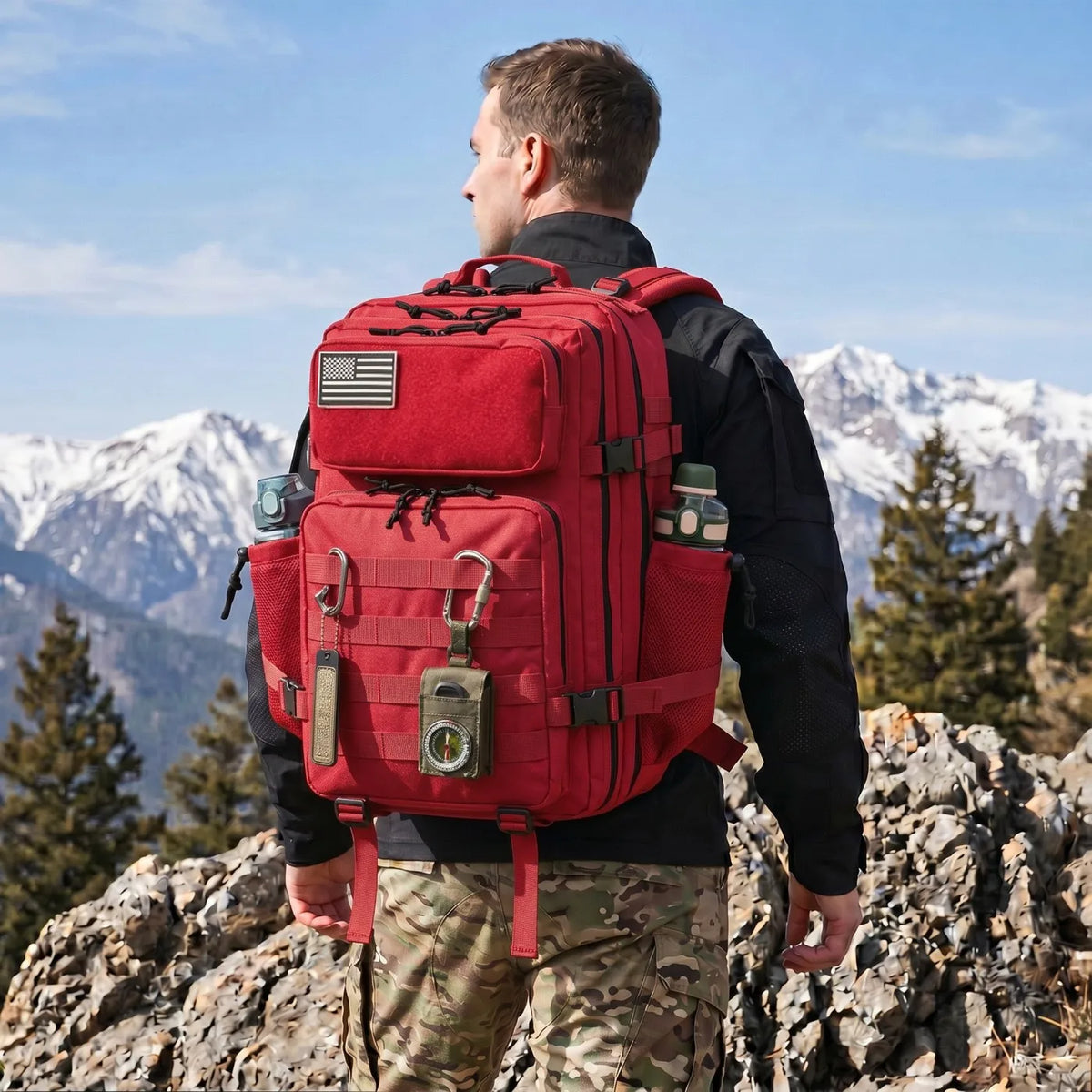 45L Large Tactical Hunting Backpack Shooting Rucksack with Dual Water Bottle Holders Outdoor Camo Hunting Gear Storage Backpack Survival Equipment Bag for Wild Shooting Hunting Trip Hiking Trekking Travel Sports EDC Daily Use Unisex Hunter Daypack