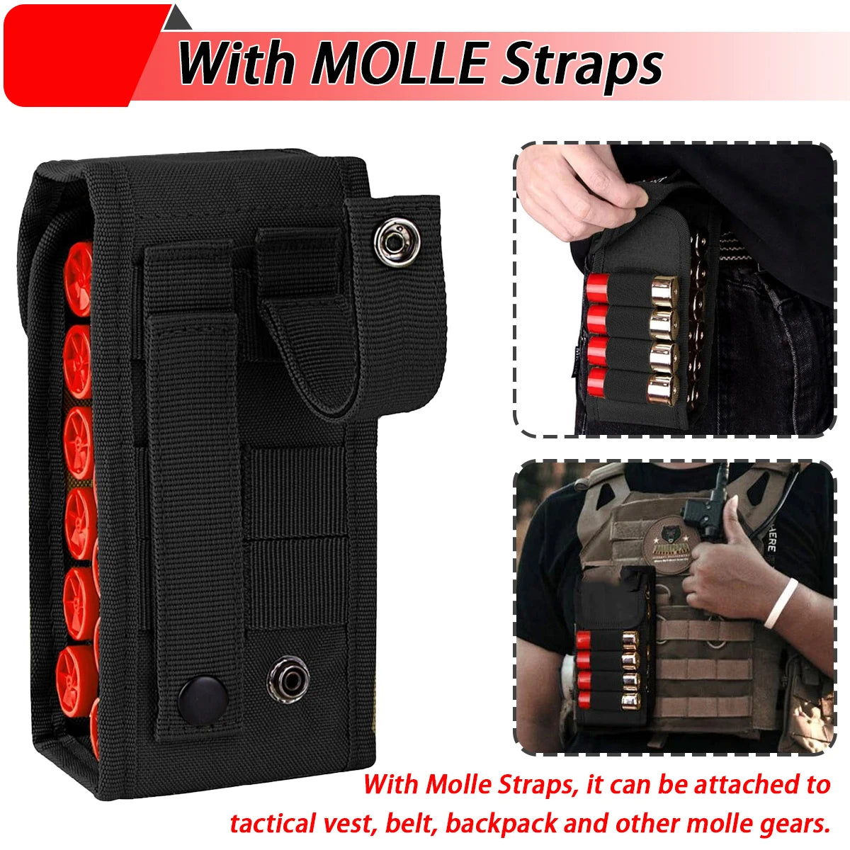 16 Rounds 12GA Shotgun Shell Holder Tactical Molle Waist Bandolier Shotshell Ammo Pouch for 12/16/20 Gauge