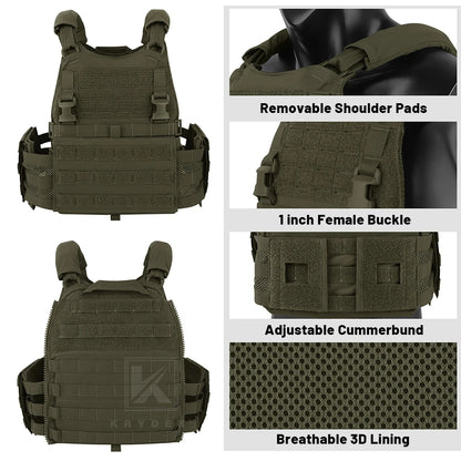 KRYDEX Tactical Modular Men's Vest MOLLE Heavy Duty SCARAB Plate Carrier Vest With Side Pouch For Airsoft Paintball Hunting
