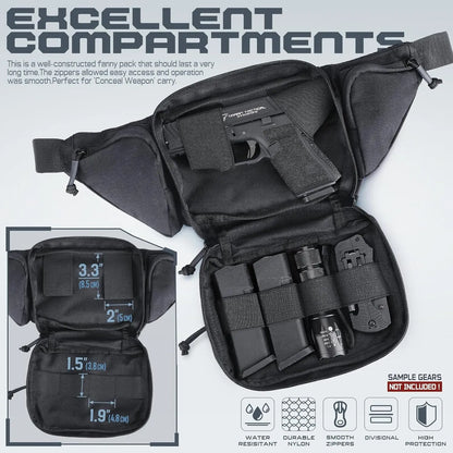 Tactical Fanny Pack Gun Holster Concealed Carry Pistol Waist Bag Molle EDC Pouch for Running Hiking Cycling Camping Outdoor Bag