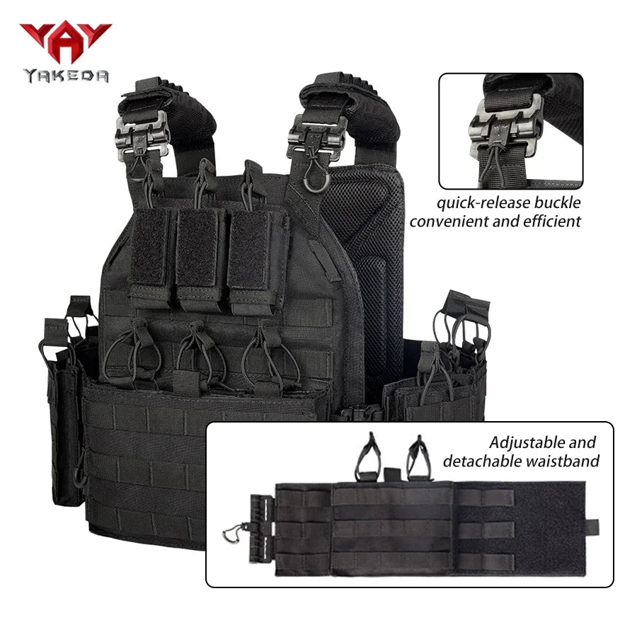 Tactical vest 6026-1 - Quick disassembly full protection vest - Laser-cut outdoor hunting style black outdoor equipment vest