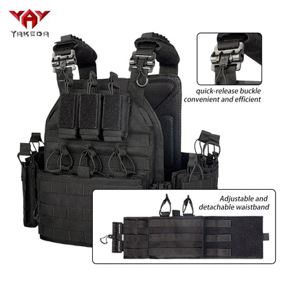 Tactical vest 6026-1 - Quick disassembly full protection vest - Laser-cut outdoor hunting style black outdoor equipment vest