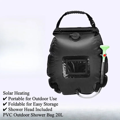 Portable Outdoor Foldable Solar Shower Bag, 20L Camping Water Heating & Storage Bag