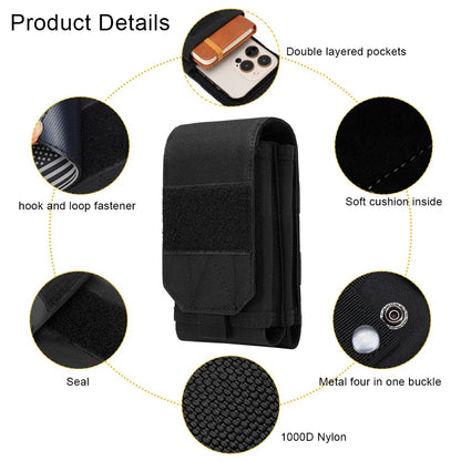 Molle Double-layer Cell Phone Pouch Tactical EDC Pouch Power Bank Bag Waist Accessories Pack Outdoor Hiking Mobile Phone Bag