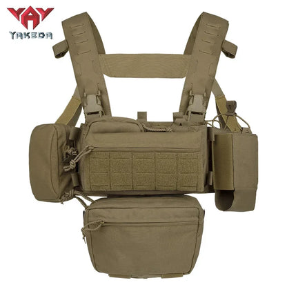 YAKEDA Lightweight Chest Rig Molle Tactical Vest Belly Bib Pocket 500D Quick Release Outdoor CS Training Combat Military Gear