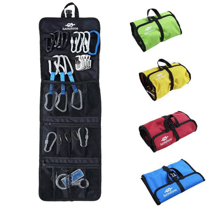 Foldable Rock Climbing Gear Storage Bag 420DNylon Waterproof Organizer with Mesh Pockets for Carabiner Outdoor Camping Equipment
