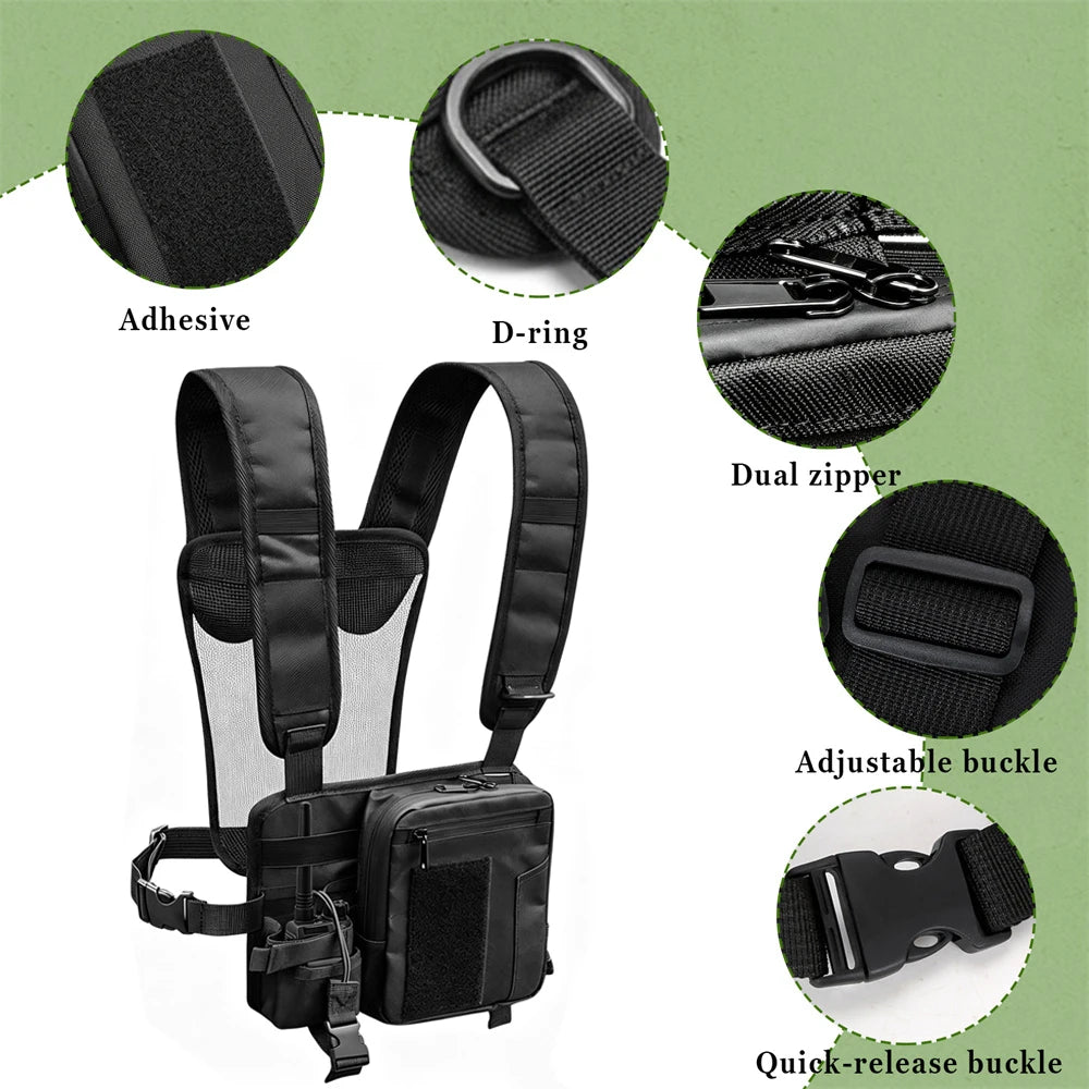Tactical Radio Chest Bag Radio Vest Holder Pouch Walkie Talkie Vest Chest Harness Pouch Radio Storage Case Utility EDC Tool Bag