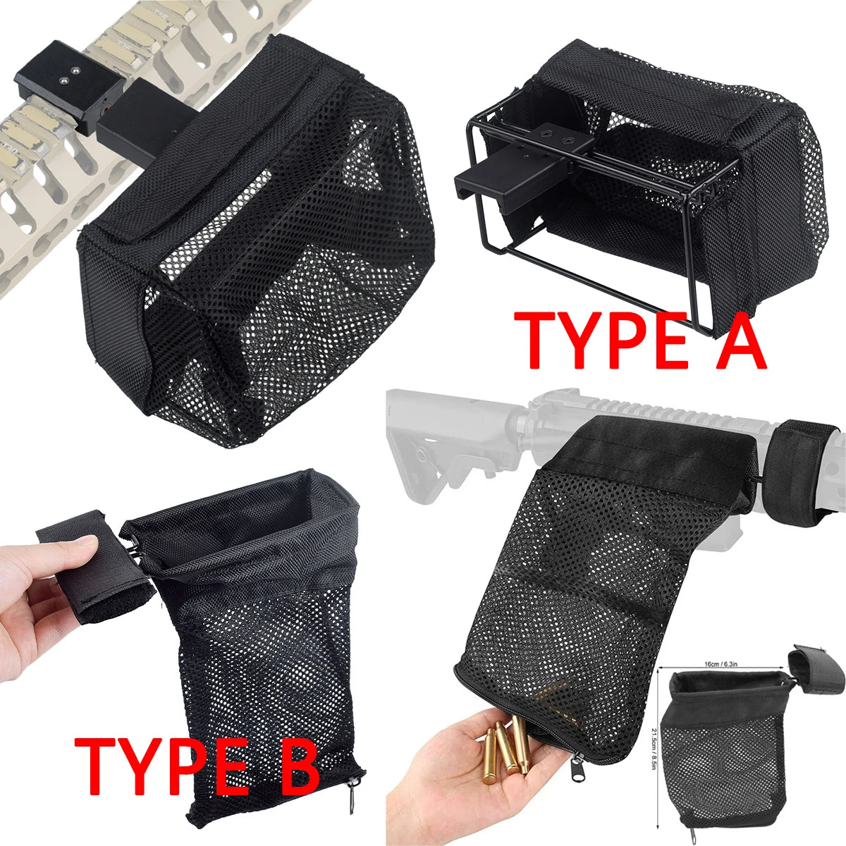 Hunting Bullet Shell Bag Detachable Ammo Brass Shell Catcher Mesh Trap Nylon Mesh Bag Capture Shell Quick Release Recovery Bags