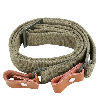 Tactical Rifle Sling Canvas Leather AK47 AK74 Sling Adjustable Gun Strap with Leather Ends for Hunting Shooting