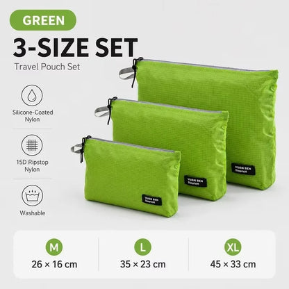 3PCS Ultralight Waterproof Travel Pouch Set 15D Silicone Coated Nylon Organizer Bags for Camping Hiking Backpack Packing